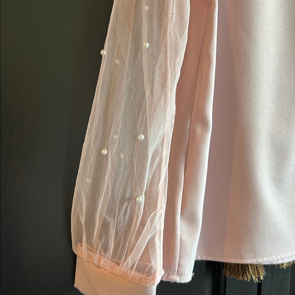 Elegant Pink Women's Top with Pearl beaded Sheer Sleeves • L - Picture 3 of 6